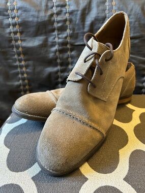 Taupe Suede Lace-Up Oxford Shoes